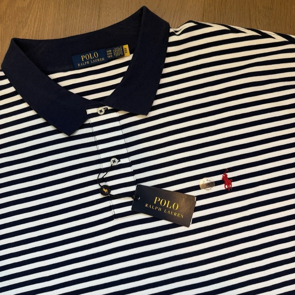 Polo Ralph Lauren Classic Navy & White Stripe Men's S/S Shirt 5XB Big Tall